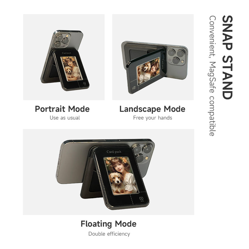 E-Ink MagSafe Phone Stand Wallet – Snap-On Kickstand, Slim Card Holder