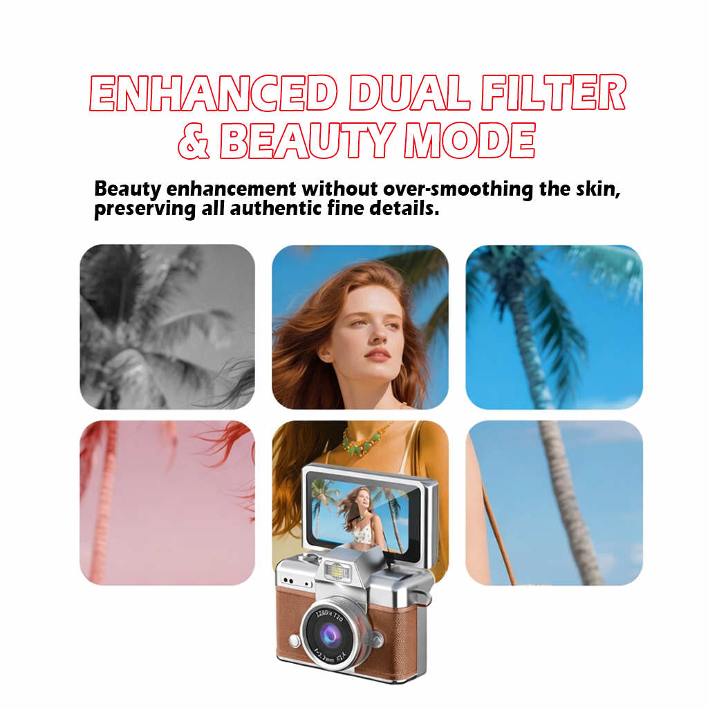 Mini Flip Digital Camera 📸  Pocket-Size Vlog Camera with 180° Screen & Beauty Mode