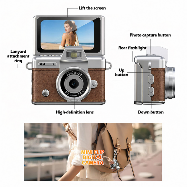 Mini Flip Digital Camera 📸  Pocket-Size Vlog Camera with 180° Screen & Beauty Mode
