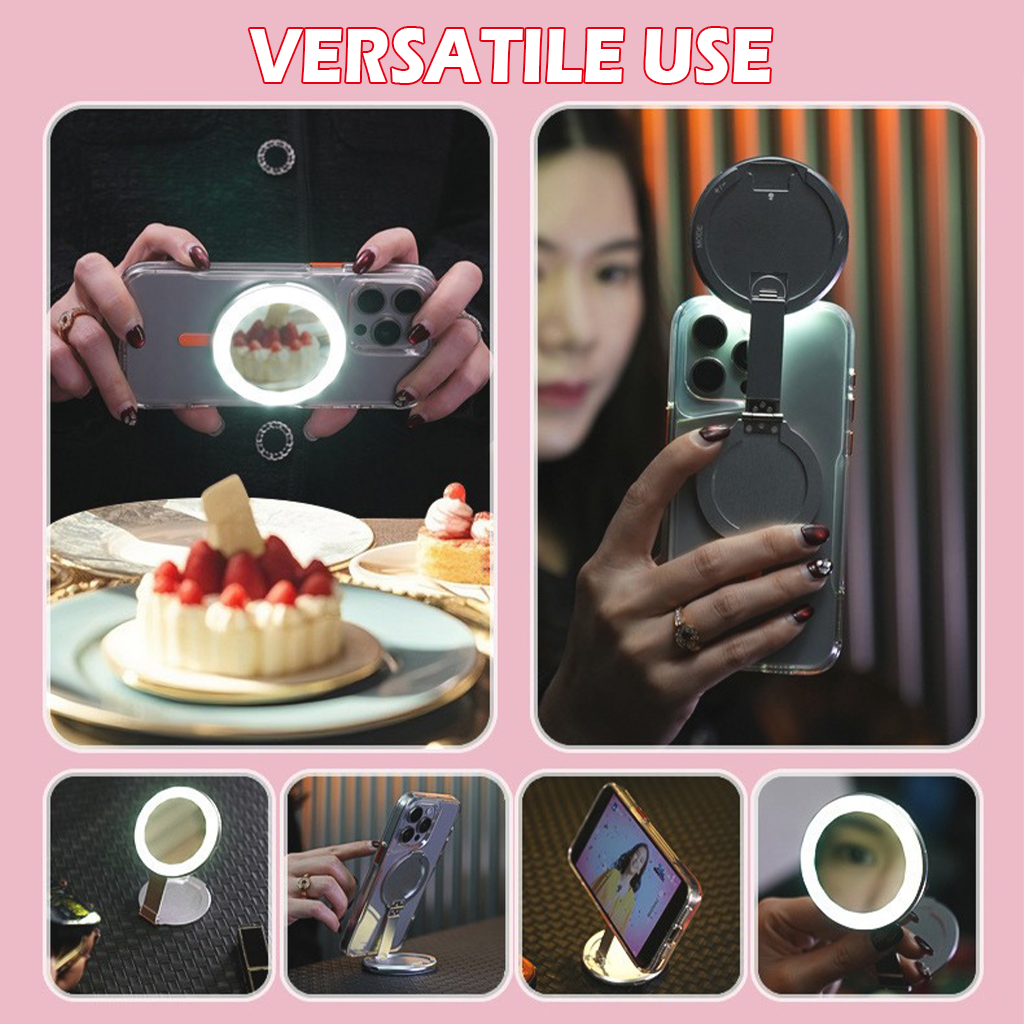 3-in-1 Magnetic Selfie Ring Light Mirror Stand – Slim 7mm 3 Color Modes Dimmable Portable Makeup Light