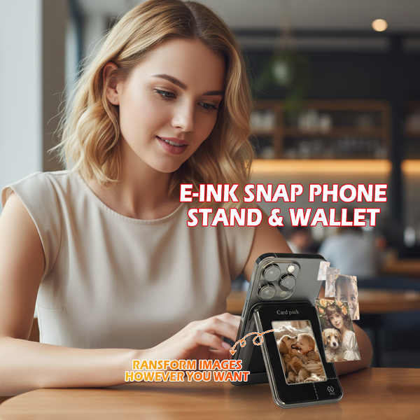 E-Ink MagSafe Phone Stand Wallet – Snap-On Kickstand, Slim Card Holder